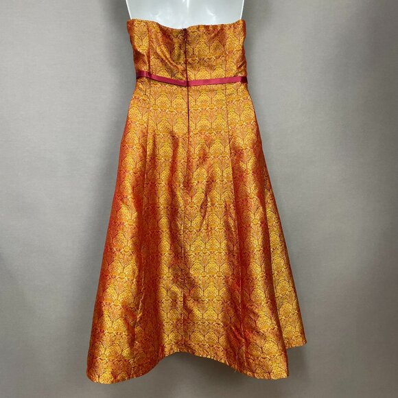 Vintage Y2K Strapless Dress Iridescent Red Gold Ribbon Bow Tie Belt Small A-Line - Picture 14 of 14